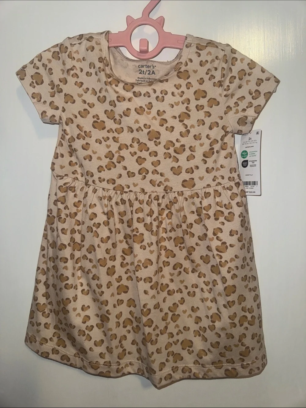 NWT Carter's Toddler Leopard Print Short Sleeve Dress - Tan - 2T